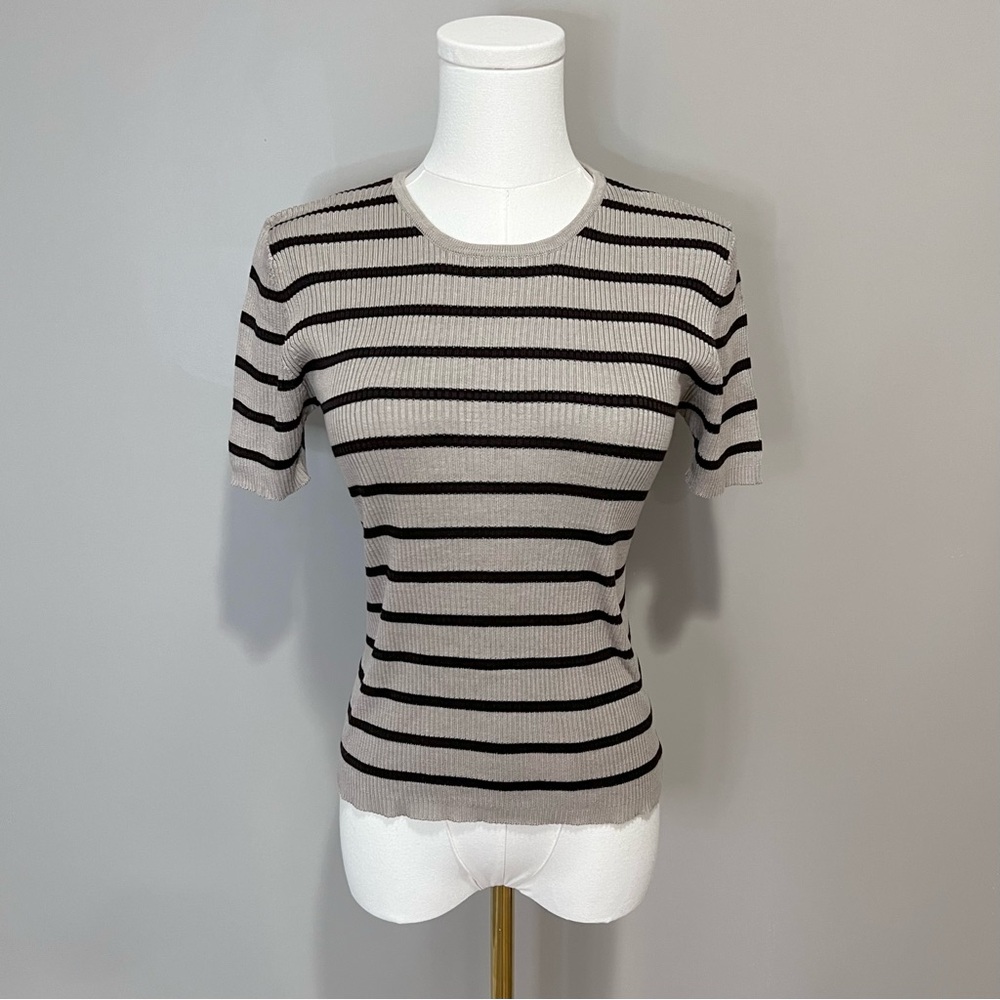 Oliver Perry Knitwear Silk Cotton Blend Ribbed Top Size S